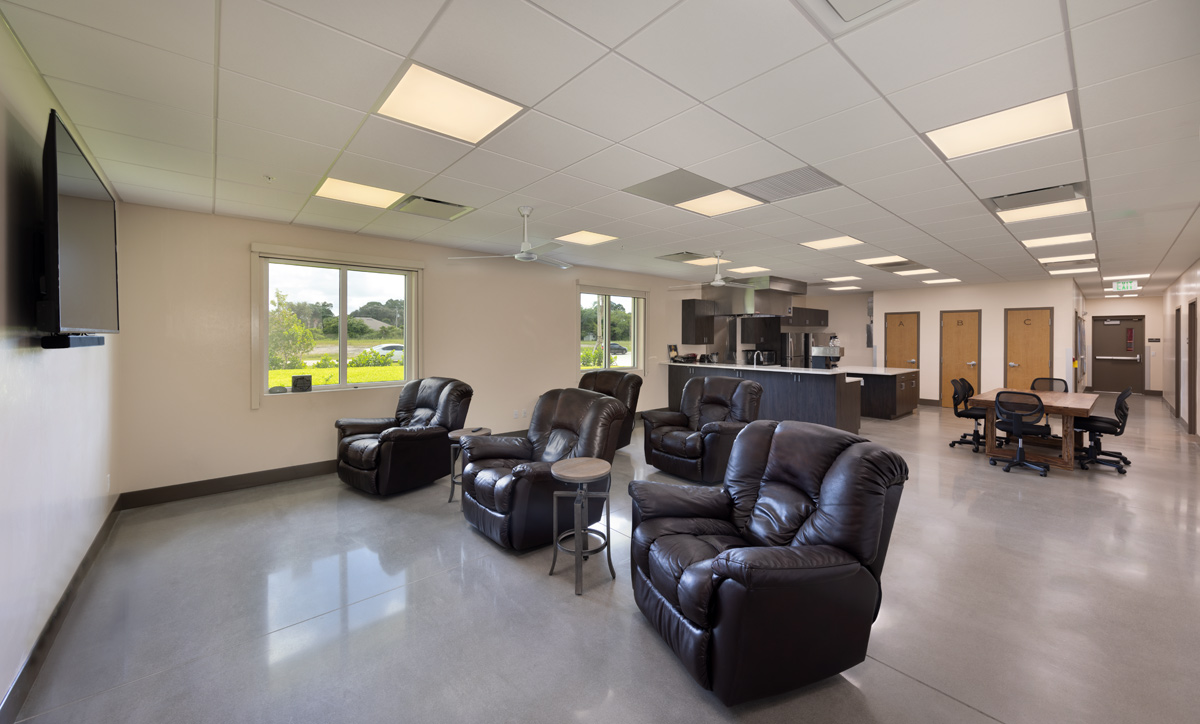 Interior design view of the living area of Fire and Rescue Station 106 Lehigh Acres, FL.